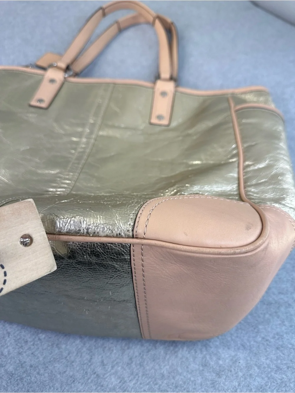 Coach Metro Tote Bag Crinkled Metallic Textured Purse & Matching Wristlet